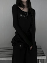 ウィンターグリッタービーズスリムシャーリングTシャツ(2color)