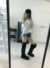 eyelet punching shirring long tee(4 color)