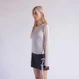 WAVE EDGE ROUND NECK BASIC TENCEL TOP / IVORY