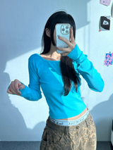OPEN BACKLESS SEMI-CROP LONG SLEEVE T💙🤍🖤 - 3 COLORS