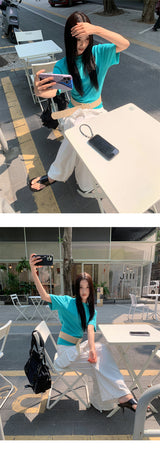 Color Back Open Loose Fit Short-Sleeved T-shirt