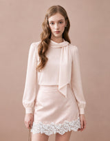 [PRE-FALL] Lune High Neck Ribbon Tie High Neck Blouse Blush Pink