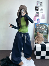 ラグランスリーブポロネックTニット💚💙🩷🩶4カラー
