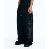 Stud Needle Work Sweat Pants - Black