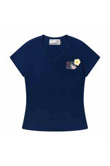 3D ヤーンフラワーVネックTシャツ