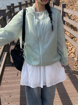 Karin Diagonal Zipper Windbreaker String Hood Jacket