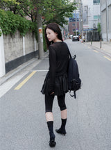 WRINKLE MESH CARDIGAN BLACK