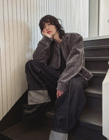 Lining roll-up balloon fit raw denim