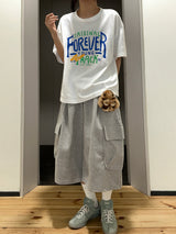 イージーロング ラウンド レタリング タトゥー グラフィック オーバーサイズ Tシャツ 3カラー