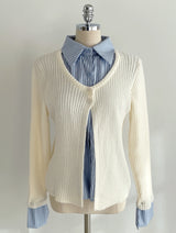 Paulin Layered Stripe Shirt Knit Cardigan