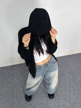 [UNISEX] ベーシックなオーバーサイズルーズビッグフードジップアップ - 2 COLOR