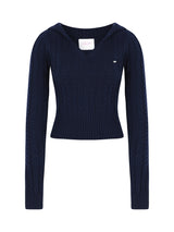 Cable V-Neck Hooded Knit