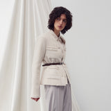 V NECK POCKET TWEED JACKET IVORY