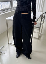 DEEP BLACK LOW WIDE PANTS
