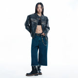 Cut-off Capri Denim Pants - DEEP BLUE