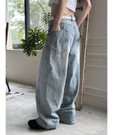 [Unisex] Side curve line wide denim pants(4color)