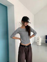 ボートネックミッドスリーブTシャツ (4C)