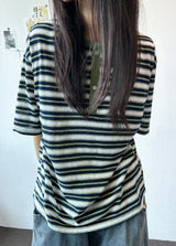 Yuria Cooling Stripe Henley Tee 3color