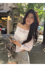 サンオフ アンバランス ホワイト 長袖Tシャツ