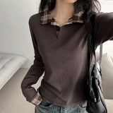 ジェリン チェック スナップ カラー ロングスリーブ Tシャツ (4 colors)