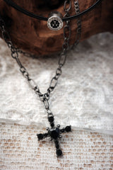 black love necklace | 블랙 십자가 하트 레이어드 목걸이