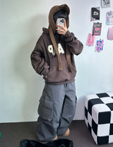 ヒーター❤カーゴオーバーロングバンディングパンツ 🩶🖤🤎💚4COLOR