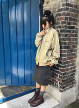 [unisex] レアレ ツーボタン ウォッシング ハイネック ジップアップ ジャケット