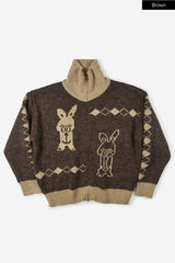 Rabbit knit zip-up sweater