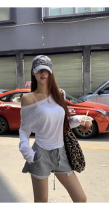 サンオフ アンバランス ホワイト 長袖Tシャツ