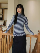 ストライプ タートルネック ティー(NAVY)