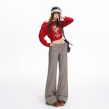 Gray Low-Rise Wide Cargo Pants