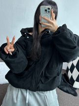 インナーフリースコーデュロイビッグフードジッパー🩶🖤 - 2カラー
