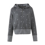 Kitsch Polka Dot Stripe Jacquard Hooded Knit Cardigan