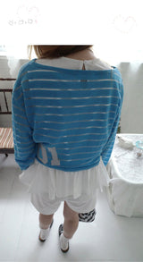see-through crop stripe tee