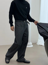 [Unisex]ストライプセミフレアパンツ