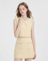  [ATELIER] Muse Sequin Detail Pocket Sleeveless Mini Dress Butter