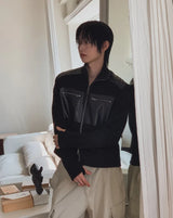 Caden Leather Color Matching Fingerhole Zip-up