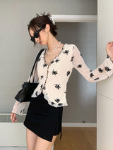 retro floral ruffle long-sleeve blouse