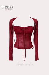 レッドシフォン ロングスリーブブラウス