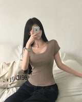 [5color] アウト、スクエアネックショートスリーブTシャツ