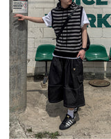 Broad Stripe Knit Hoodie Vest