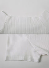 Off Shoulder Slim Rib Short Sleeve T-shirt (3color)