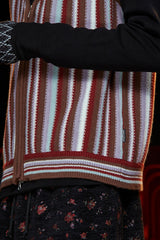 STRIPE ZIP KNIT VEST / BROWN