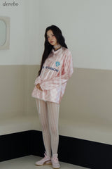 satin pink V-neck block core sweatshirt