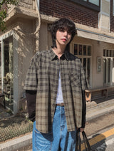 Mega washing checked layered shirt
