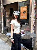 Check tweed beret