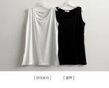 リアーサイドスリットルーズフィットスリーブレスTシャツ