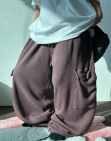 KOREAN 🧇 WAFFLE PUNCHING 🧇 LOOSE HIP CARGO BALLOON WIDE LONG PANTS 🩵🍓🩶 - 3 COLORS