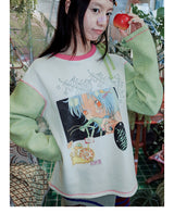 UnsocialNight original design autumn and winter Ollie frog oliwa co-branded illustration printed sweatshirt set for women