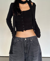 (SCARF & KNIT SET) DREAMY SOFT RIBBED CARDIGAN SCARF SEMI-CROPPED KNIT - 2 COLOR